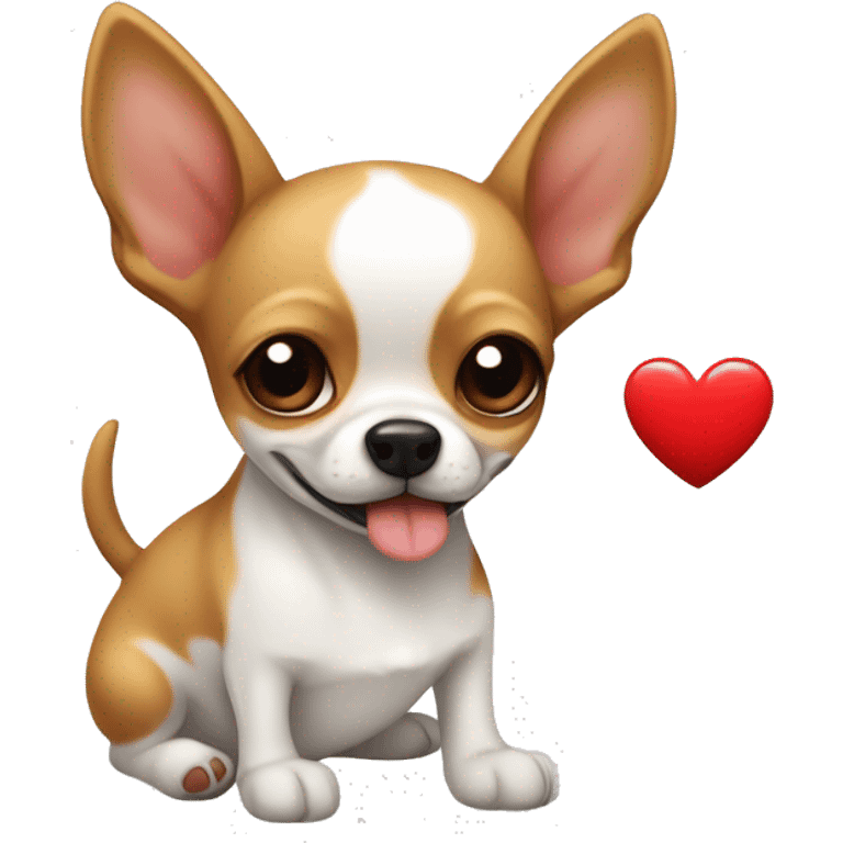 Perrito con un corazón rojo en el pecho, fondo blanco, perrito Chihuahua  emoji