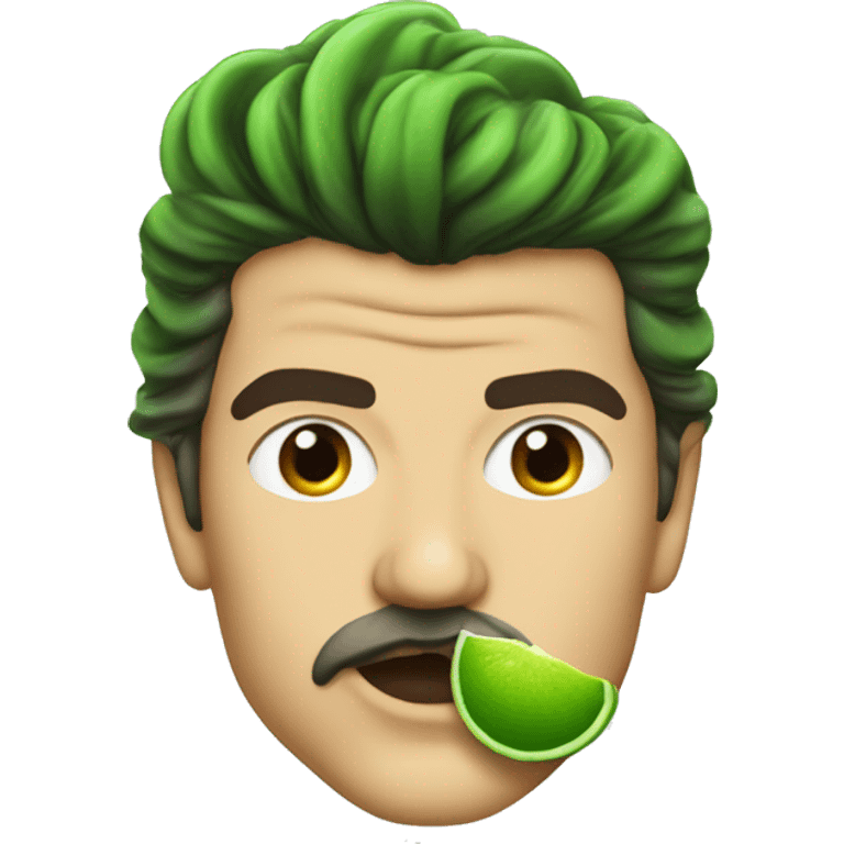 Orlando Bloom wih Green lips and a lime in his mouth emoji