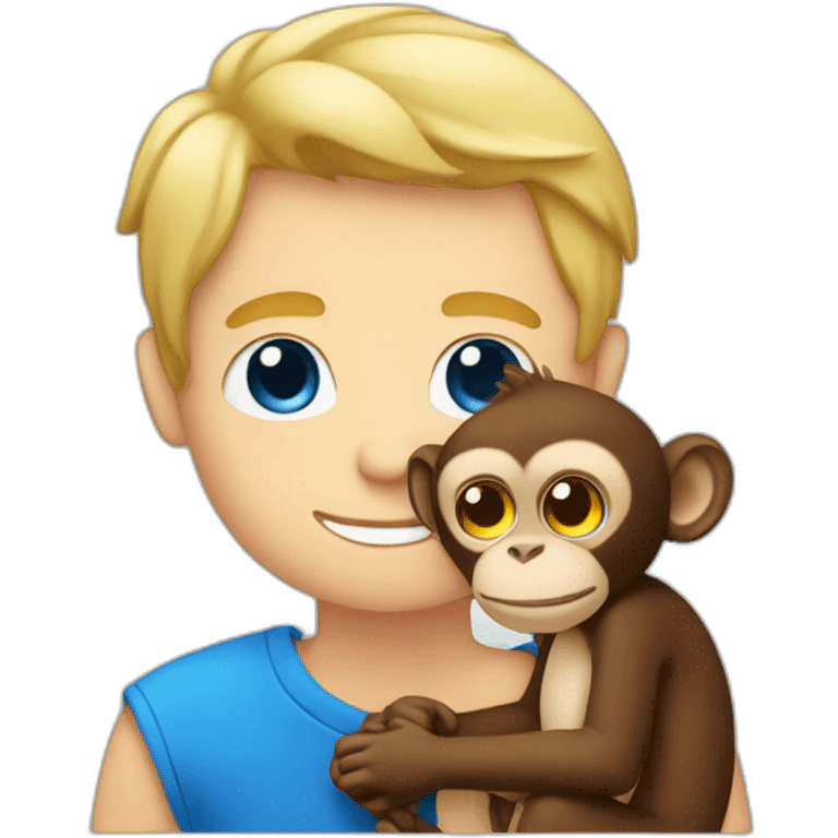 Blonde guy with blue eyes cuddling a monkey emoji