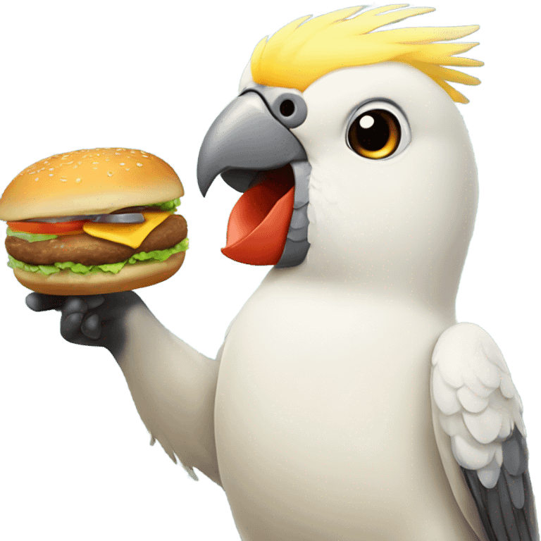 cockatiel bird holding burger in its hands emoji