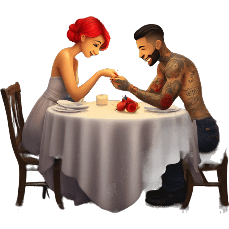 romantic candle light dinner for beautiful tattooed couple emoji