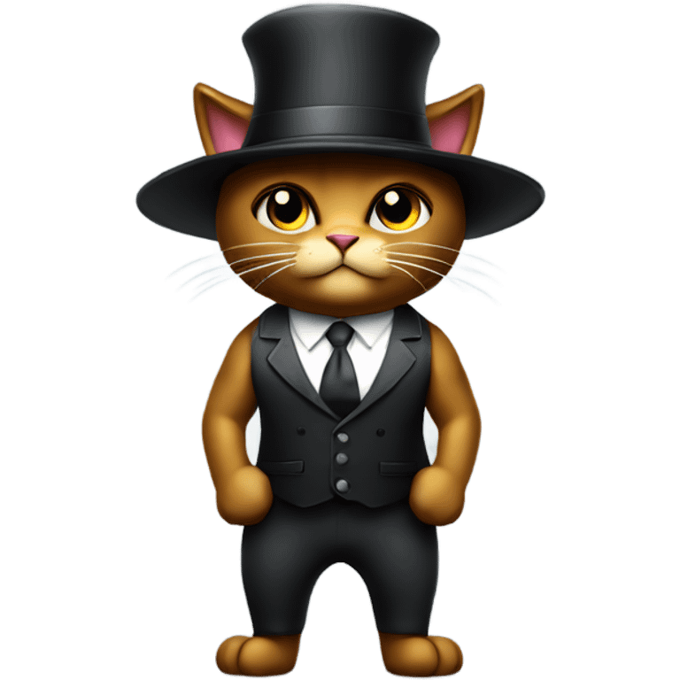 elegant full  body, body building business dark cat with hat emoji