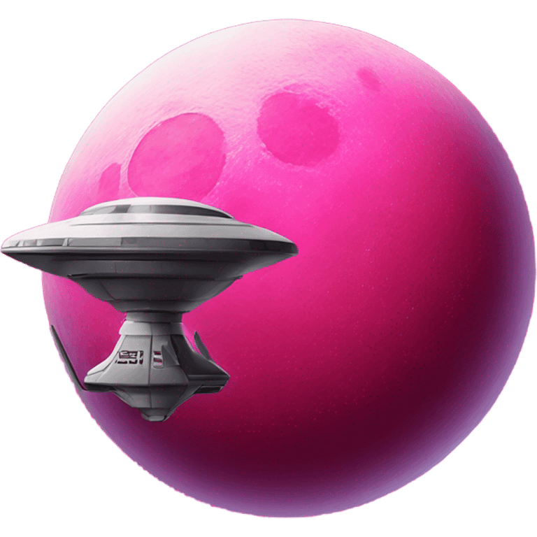 Hot pink moon with a spaceship on top emoji