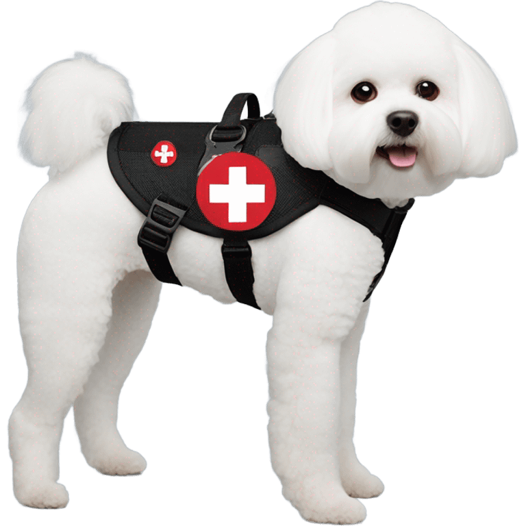 Bichon a service dog harness with a medical alert badge  emoji