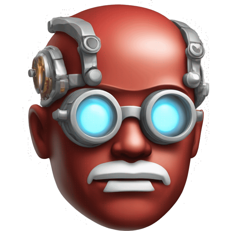 Red skin male cyborg head with white goatee and white steampunk goggles emoji