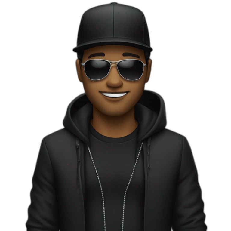 Dj with balck cap and black suit emoji