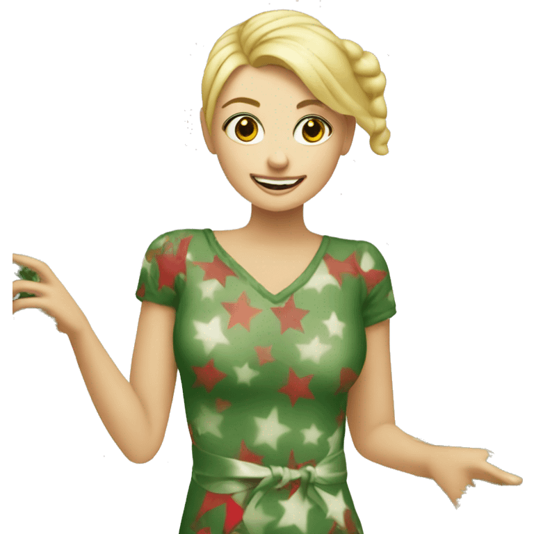 Blonde decorating a Christmas tree ￼ emoji