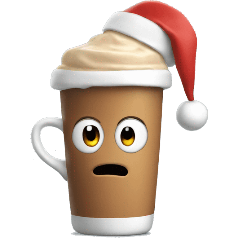 A live peanut wearing a Santa hat and drinking hot chocolate emoji