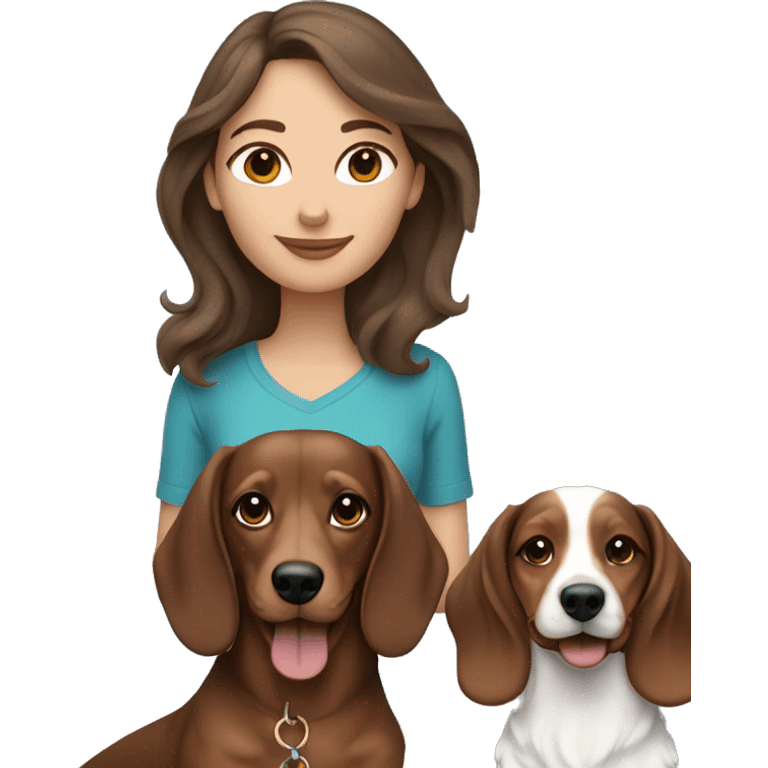 Brown haired woman with tri merle long haired dachshund emoji