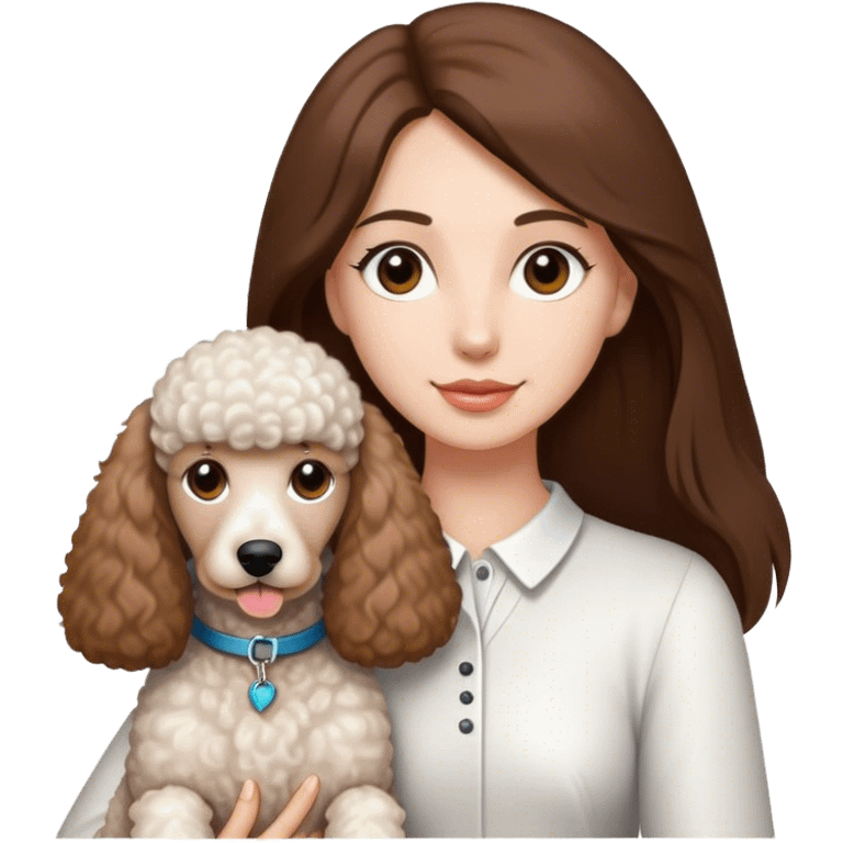 Long straight brown hair brown eyes beautiful women and white standard poodle you're holding emoji