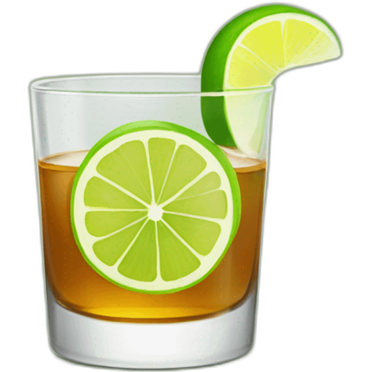 A single whiskey shot with a single slice of green lemon piece on it emoji