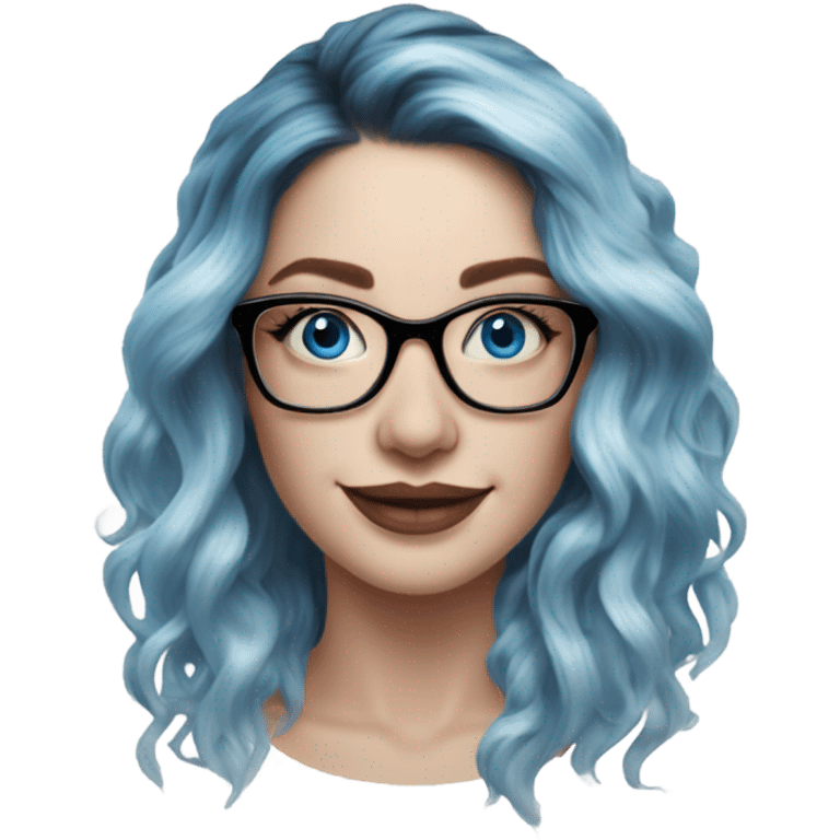 Hyper Realistic Balayage pale beautiful tattooed woman with glasses and blue eyes happy  emoji