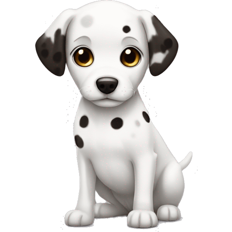 White dog with big black spots dark brown eyes female emoji