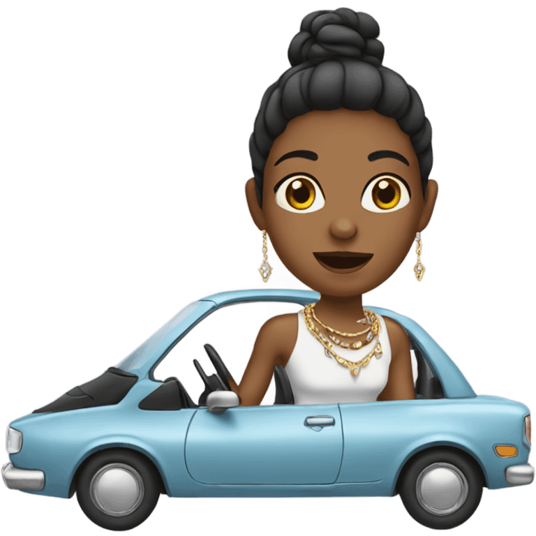 girl in car with jewelry emoji