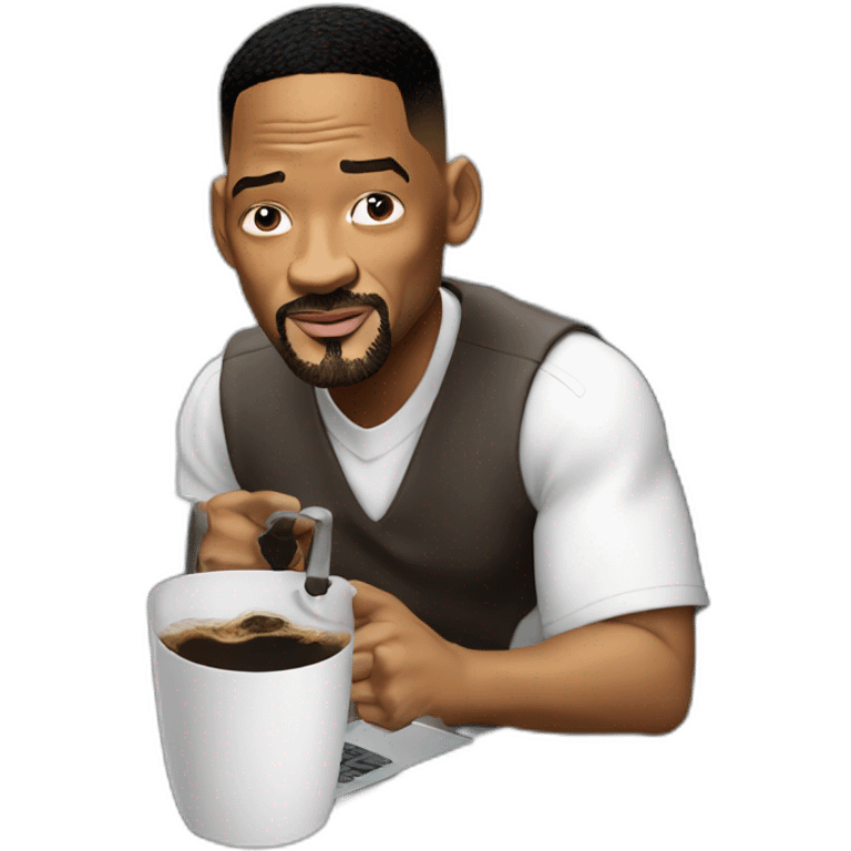 Will smith drink coffe behind a laptop emoji