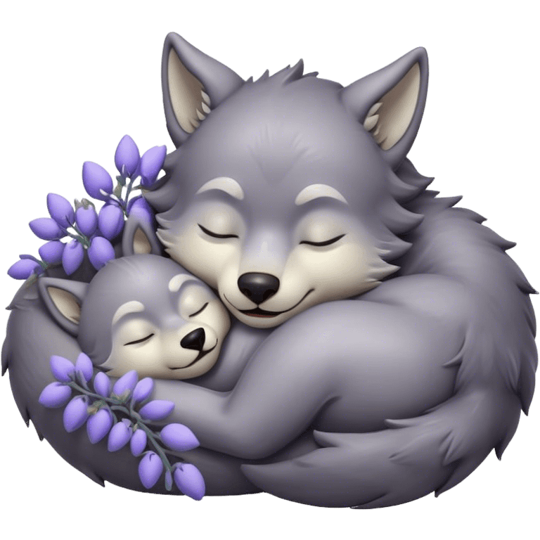 Meme-Worthy Cute Sleeping Werewolf Portrait Emoji, with a cuddly, miniature lupine form in soft moonlit grays and silvers, head resting peacefully with gently closed dreamy eyes and a small, content smile, simplified yet irresistibly endearing, highly detailed with a soft glowing outline that captures the cozy, sleepy essence of a werewolf after frolicking under the full moon! emoji