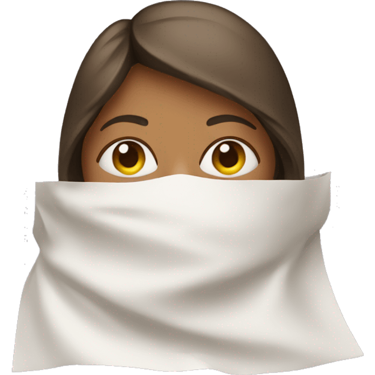 woman covered by sheets with face out emoji