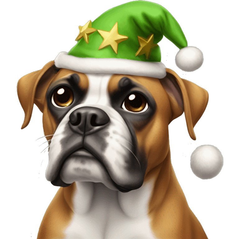 Boxer dog dressed as an elf emoji