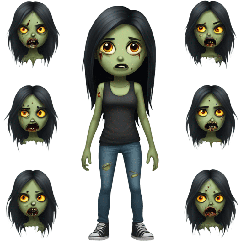 girl zombie with black long hair with teeth and serious face  emoji