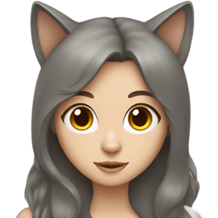 grey cat and brown haired girl emoji