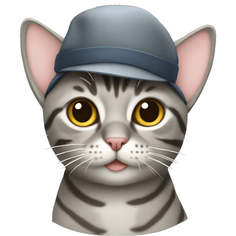 grey tabby cat wearing a propeller hat  emoji