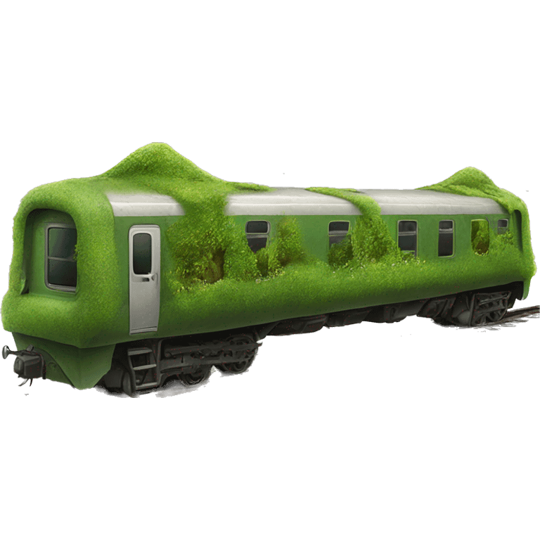 the train is overgrown with grass, moss and mushrooms

 emoji