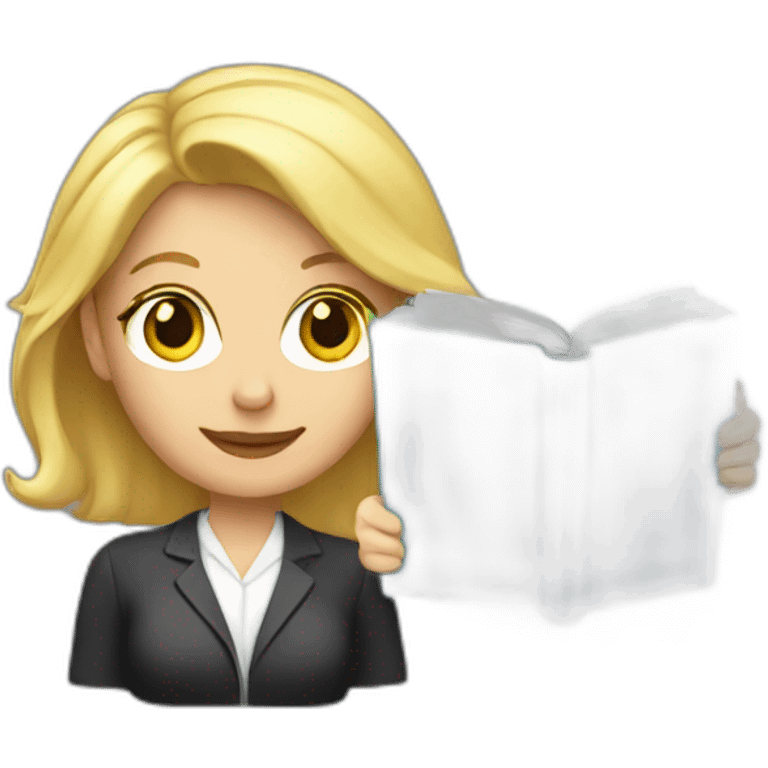 A blonde teacher with the book emoji