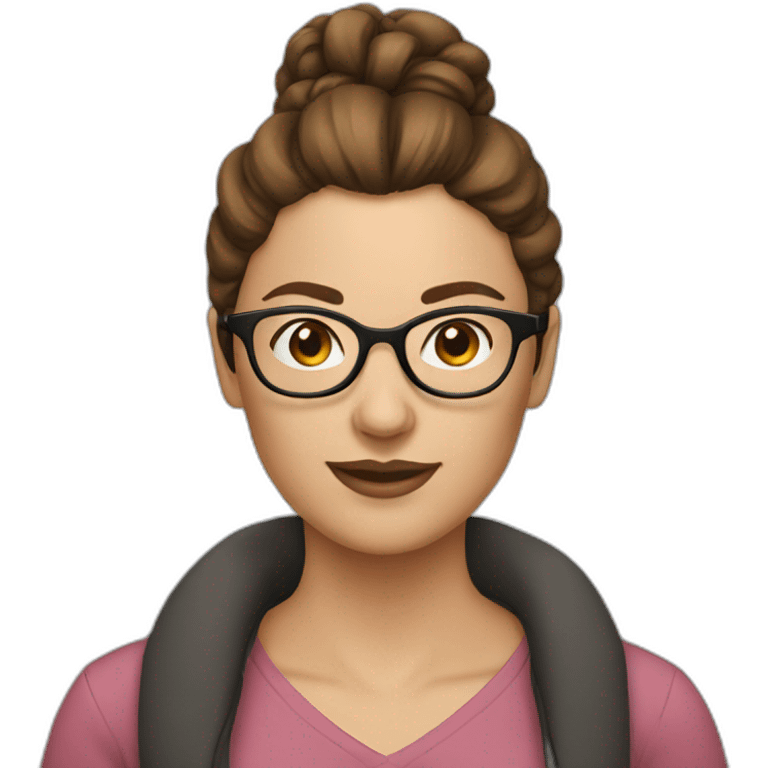 woman with brown hair bun and glasses emoji