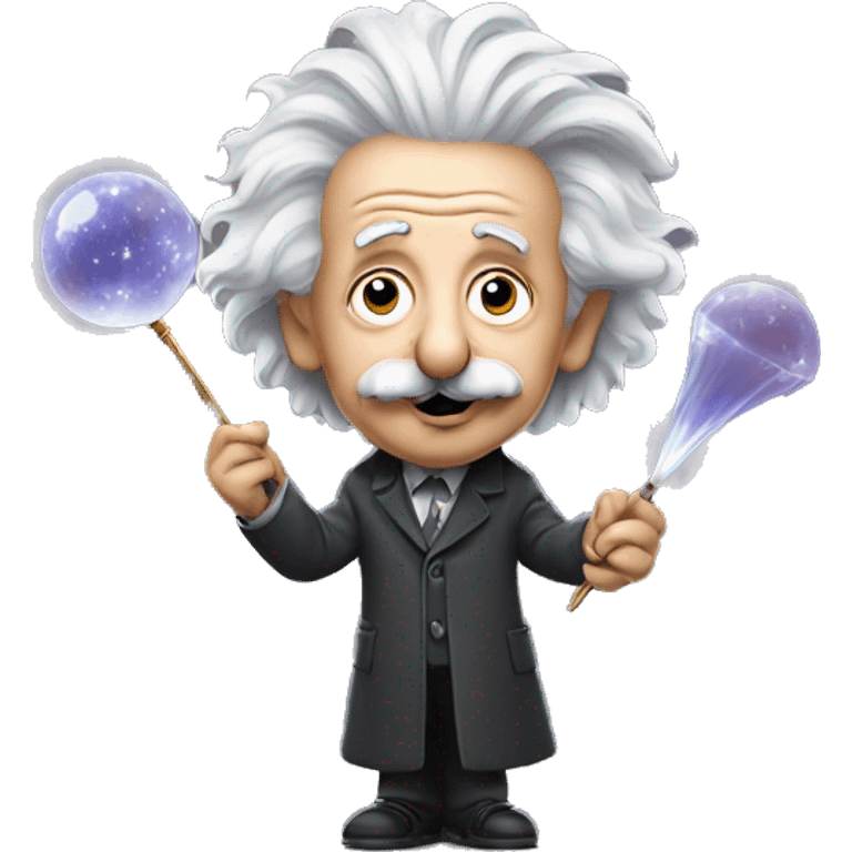 Albert Einstein holds a magic wand in his hand emoji