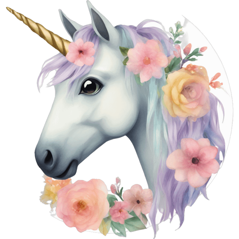 Watercolor floral unicorn emoji