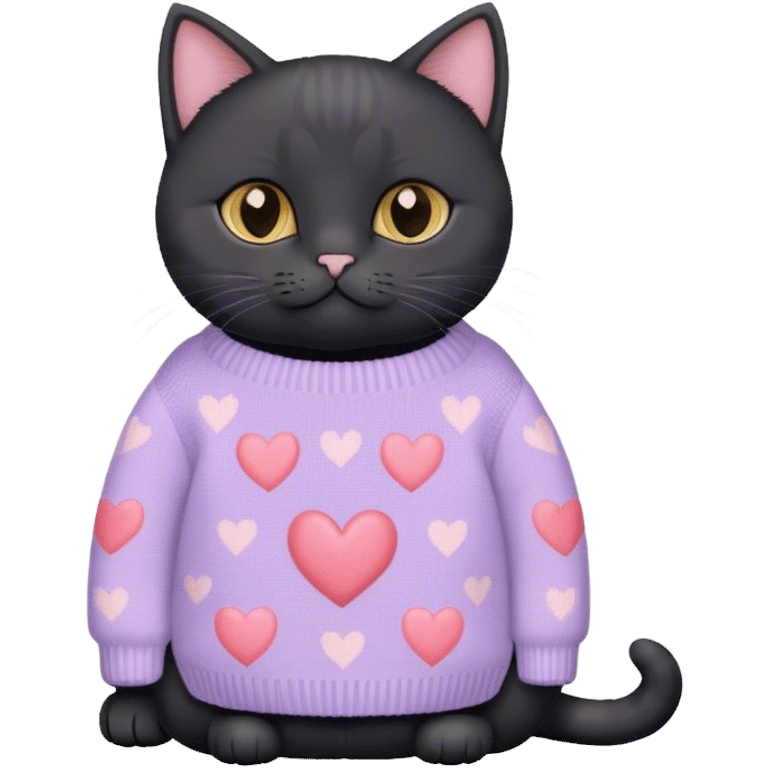 
black british cat in cute pastel sweater with hearts emoji