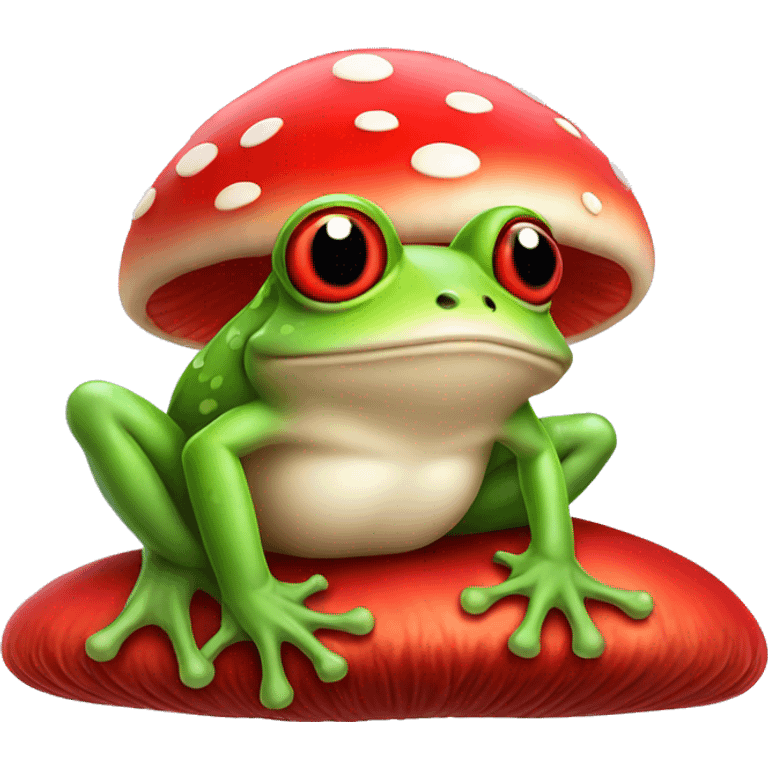 Frog sitting on a red mushroom emoji