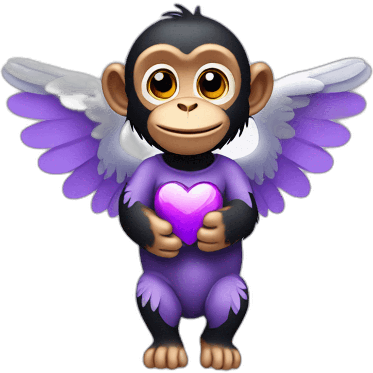 chimpanzee angel with a purple heart emoji