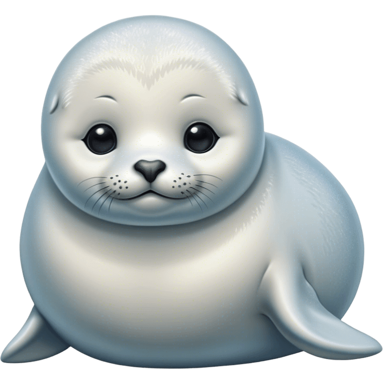 Cinematic Noble Baby Seal Portrait Emoji, Poised and endearing, with a round, plump body of soft, glistening fur, large, soulful eyes and a delicate, slightly rounded head accented by chubby cheeks, Simplified yet sharp and sophisticated features, highly detailed, glowing with a gentle, polar mist glow, high shine, intelligent and watchful, stylized with an air of arctic charm, focused and gentle, soft glowing outline, capturing the essence of a watchful and confident baby seal that appears ready to pop out of the screen with playful grace! emoji