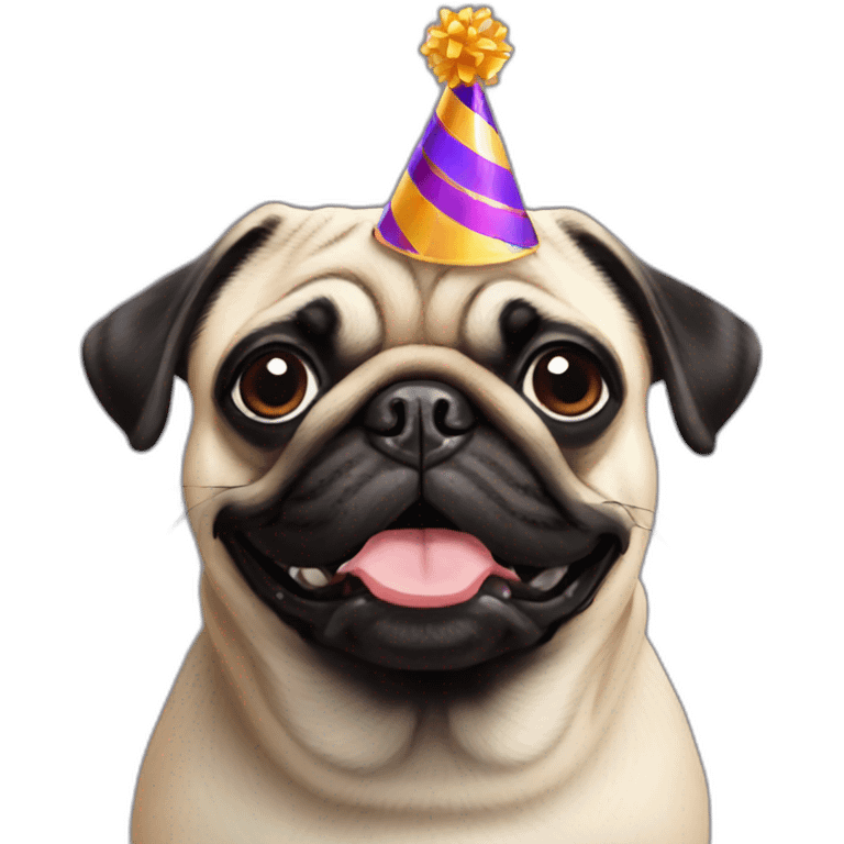 pug and black pug wearing birthday hat emoji