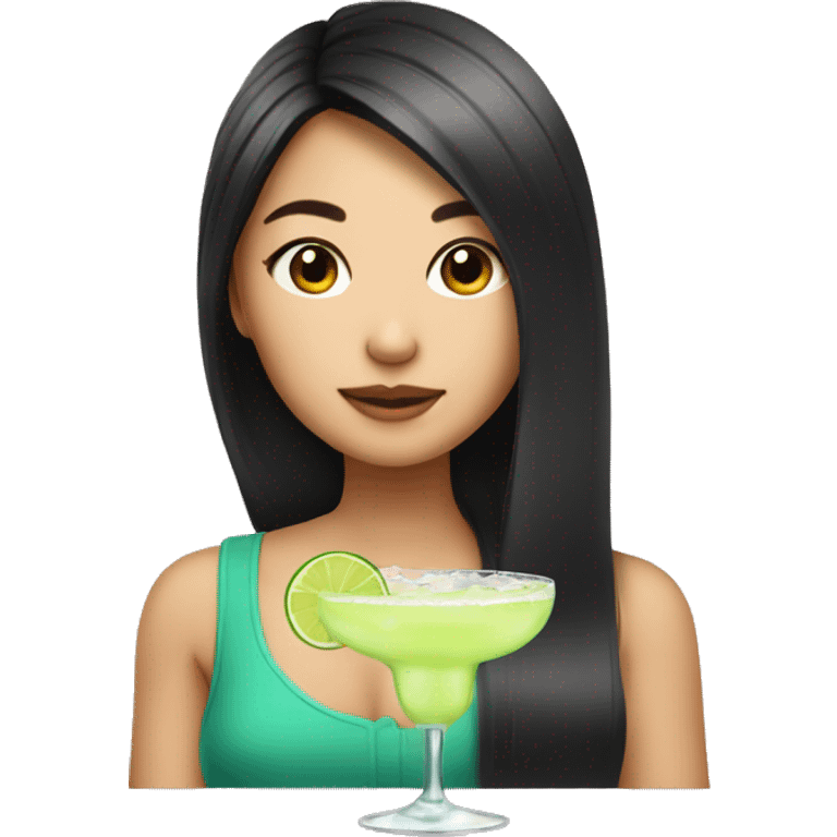 Pretty Asian girl with middle part hair drinking margarita emoji