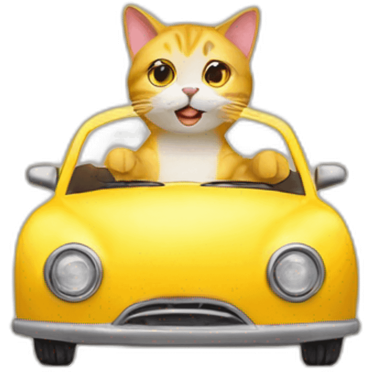 Cat driving yellow car on bed emoji