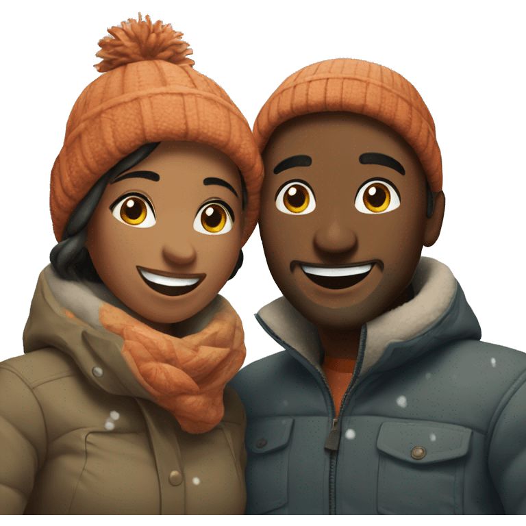 happy couple outdoors in snow emoji