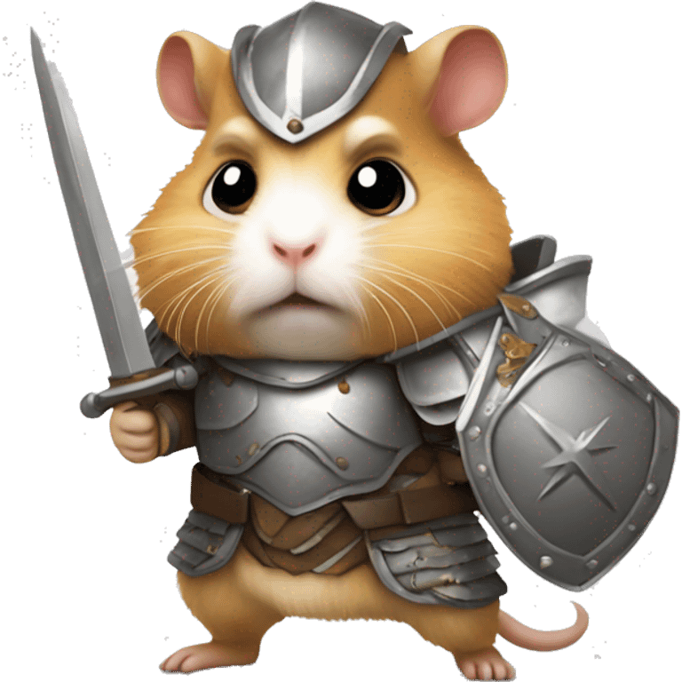 a hamster dressed in armor with an angry face and a sword.  emoji