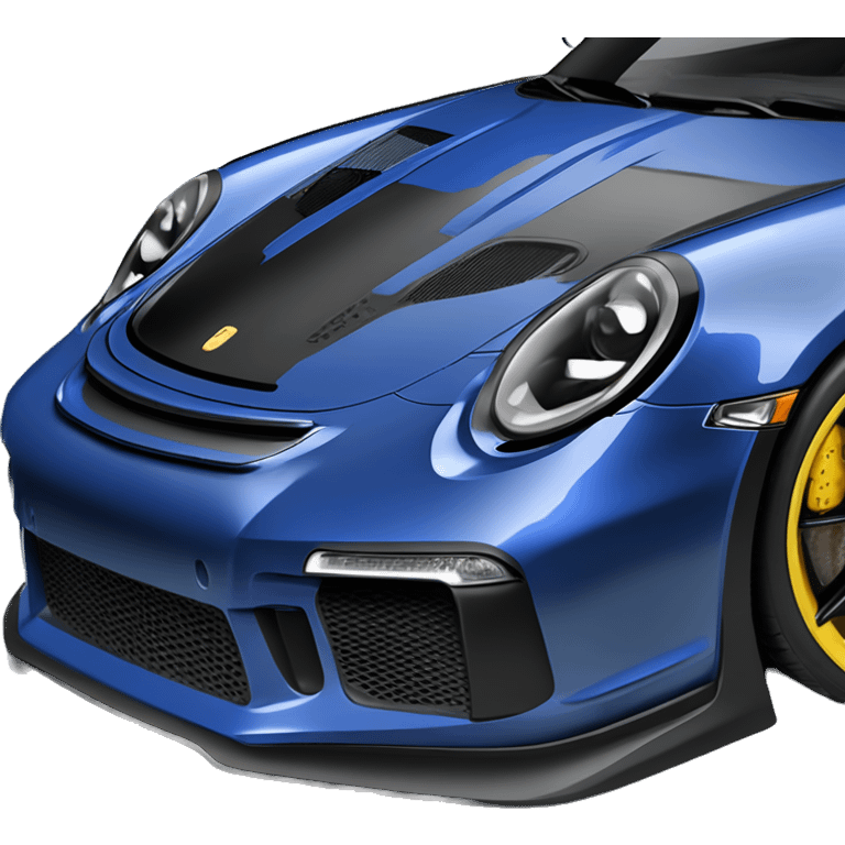 GT3RS in Royale blue with a black hood, blue spoilers, black text, black rims, and yellow headlights, emoji