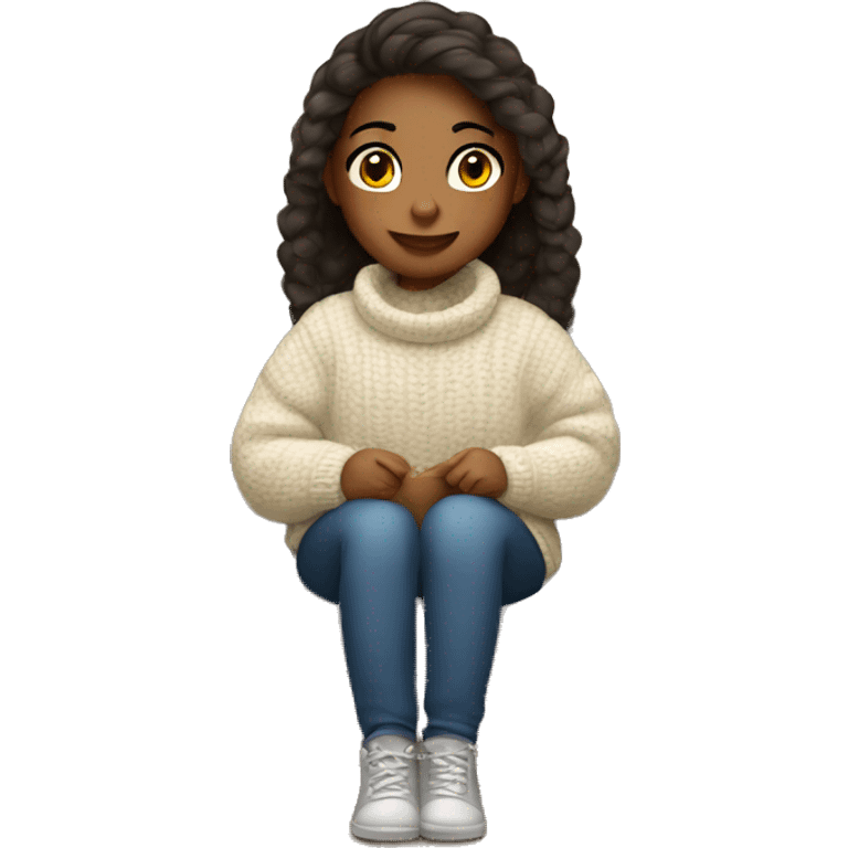 Girl sitting in cozy sweater emoji