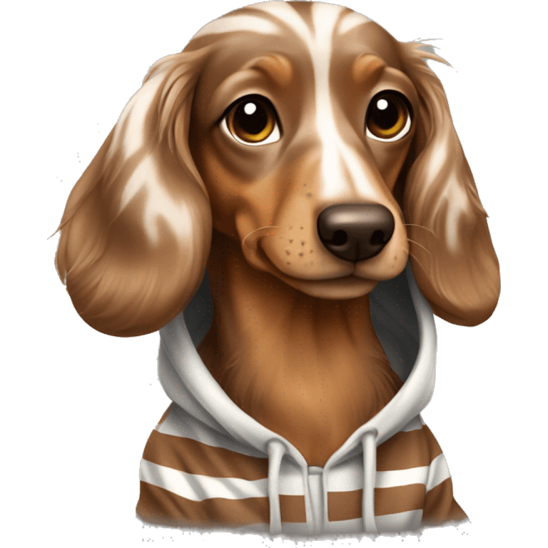 brown creme dapple long haired dachsund with striped hoodie emoji