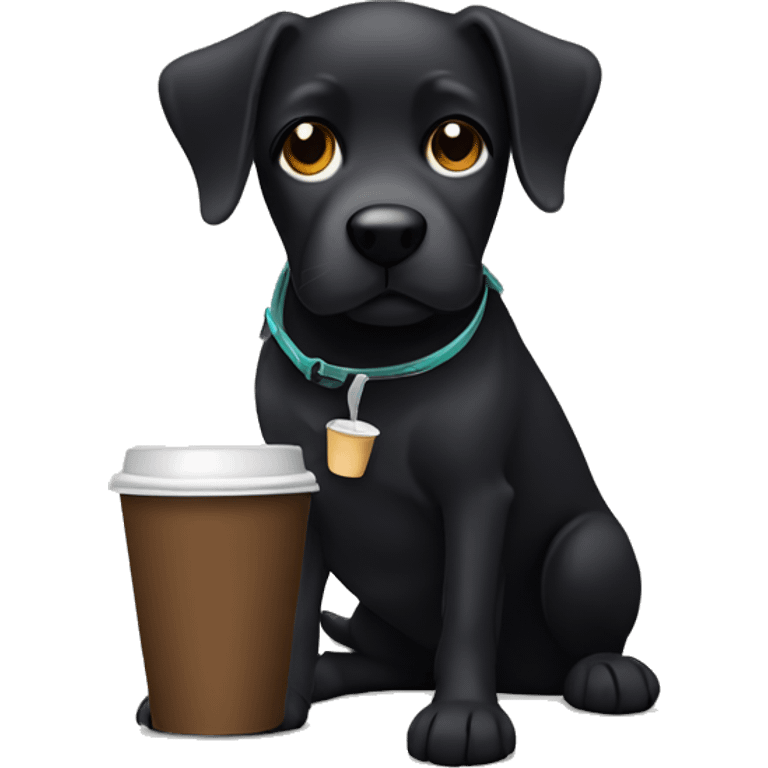 Black dog with coffee emoji