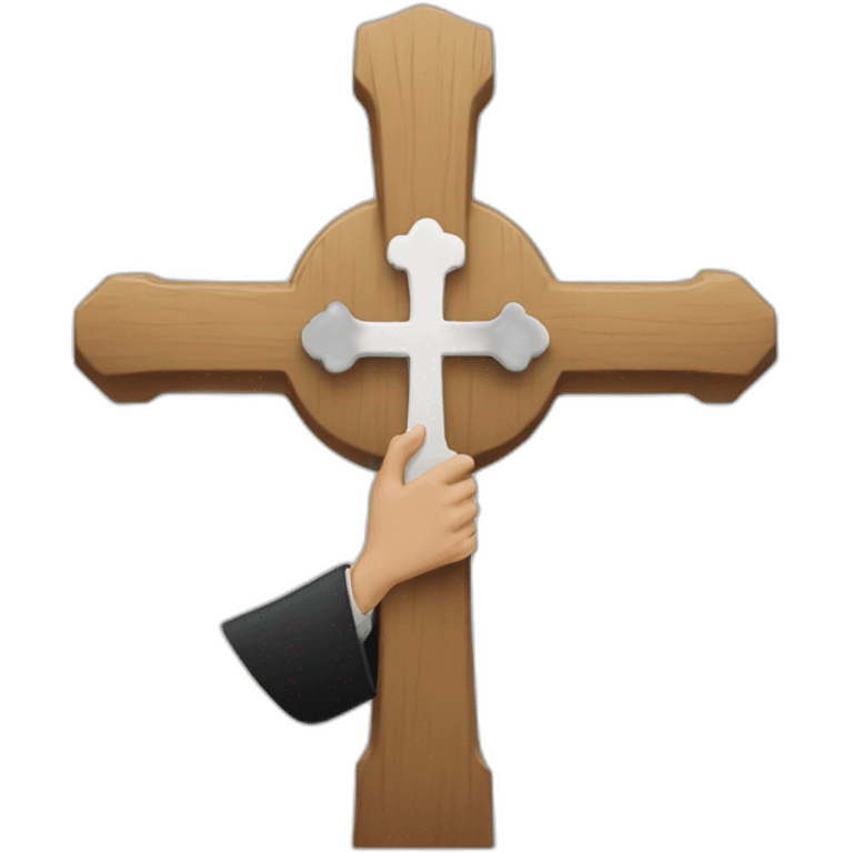 a priest having a cross in hand trying to push it up emoji