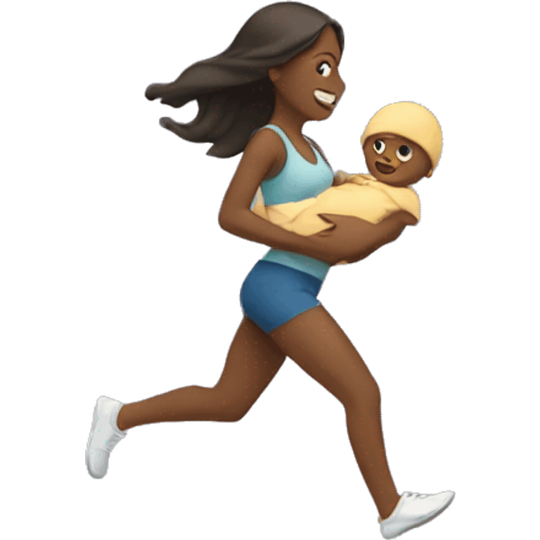 Woman running with a baby emoji