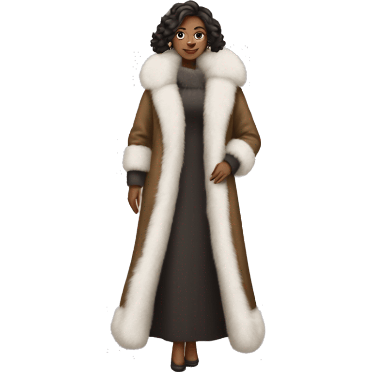 White Woman wearing big full length fur coat emoji