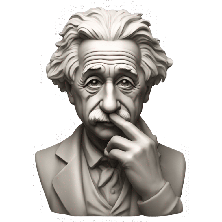 philosopher albert einstein statue with hand near his face emoji