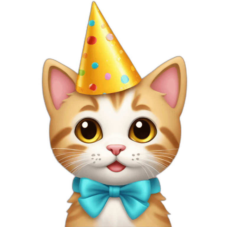 Cute kitten with party hat, happy birthday emoji