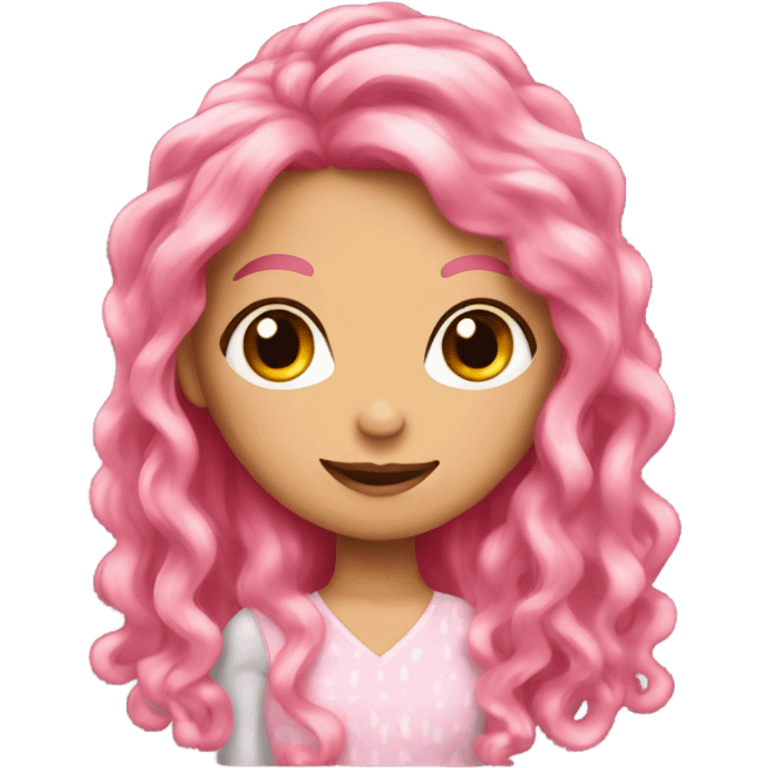 Girl with long pink hair with hair comb in her hand emoji