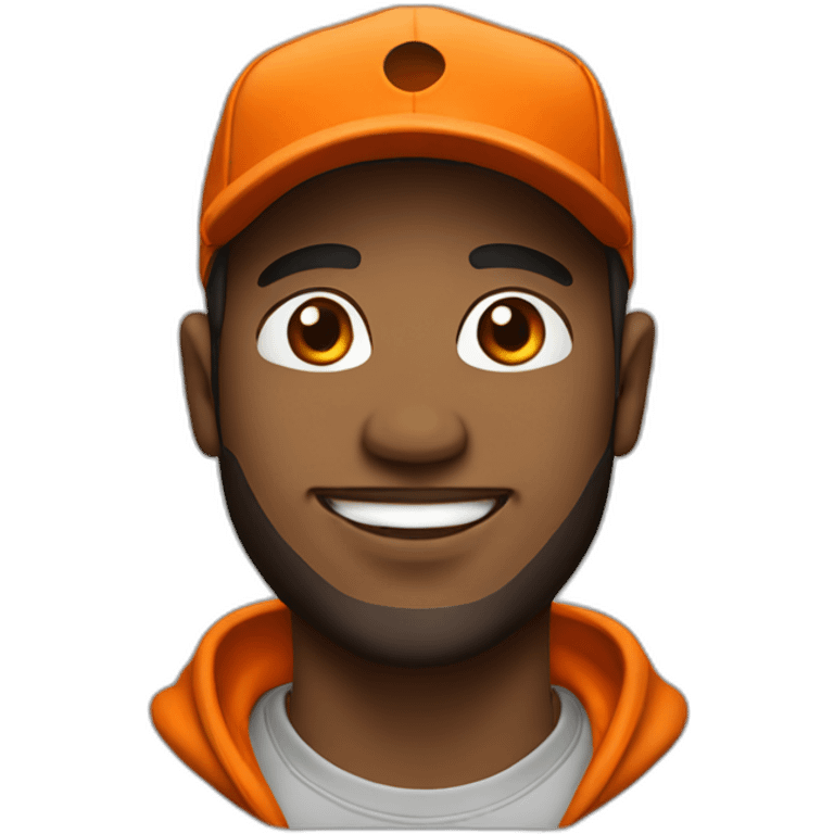 hooded dude with an orange baseball hat smiling emoji